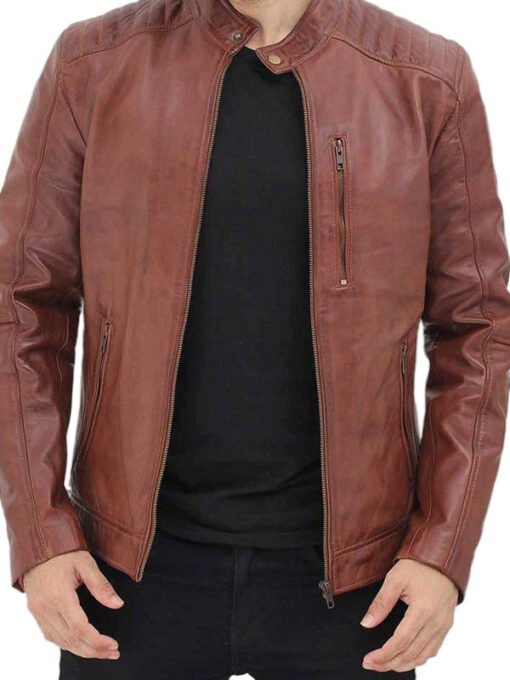 Brown Biker Leather Jacket For Men