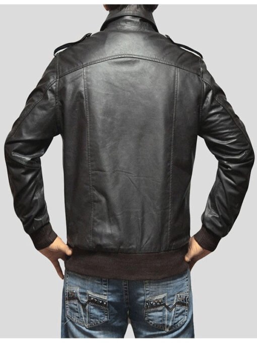 Shirt Collar Black Bomber Jacket For Men