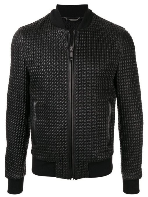 Men's Textured Black Bomber Leather Jacket