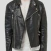 Black Leather Biker Jacket for Men's Fashion Wear