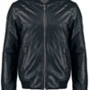 Solid Black Men's Leather Bomber Jacket