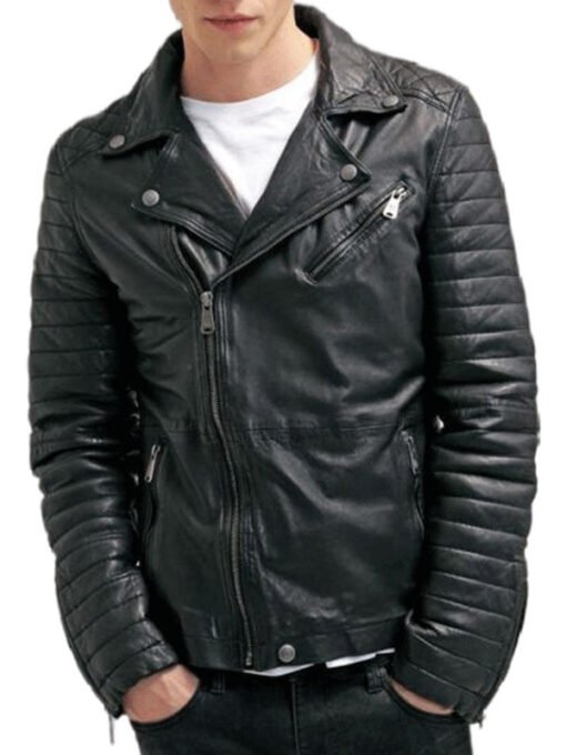 Black Quilted Leather Jacket For Men