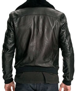 Fur Collar Men's Leather Bomber Jacket