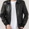 Black Bomber Leather Jacket For Men