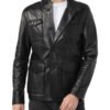 Flap Pocket Black Leather Jacket for Men