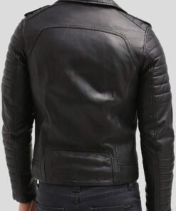 Black Leather Biker Jacket for Men