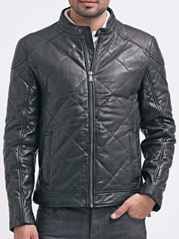 Diamond Quilted Real Sheepskin Leather Jacket for Men