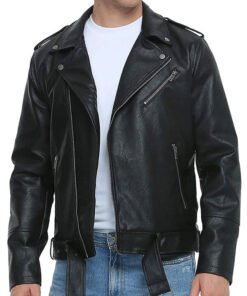 Black Leather Biker Jacket For Men