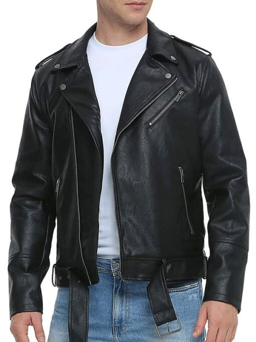 Black Leather Biker Jacket For Men