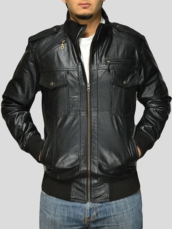 Black Leather Bomber Jacket Men