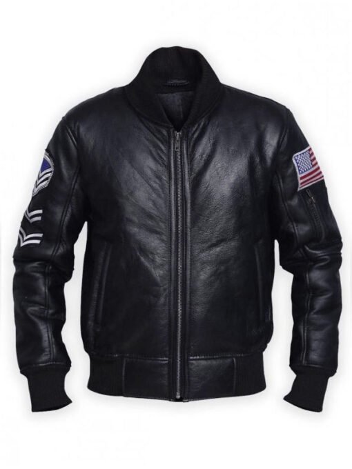 American Men Black Leather Bomber Jacket
