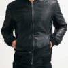 Solid Black Leather Jacket for Men