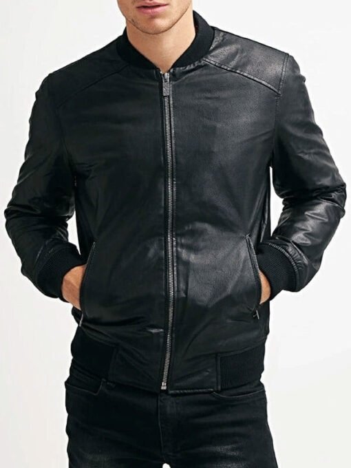Solid Black Leather Jacket for Men