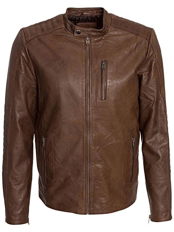 Brown Biker Leather Jacket For Men