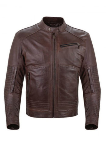 Brown Leather Biker Jacket for Men