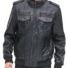 Black Aviator Bomber Leather Jacket