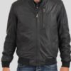 Leather Bomber Jacket For Men's Standing Collar