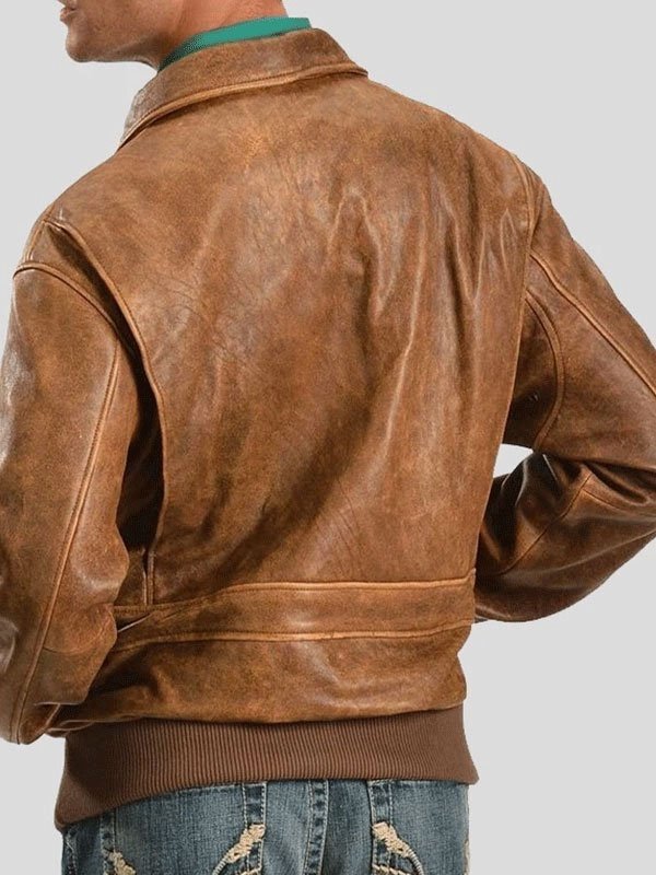 Mens Distressed Brown Leather Bomber Jacket