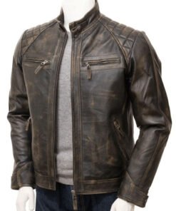 Vintage Brown Leather Biker Jacker For Men
