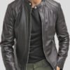 Slim Fit Cafe Racer Black Leather Jacket for Men