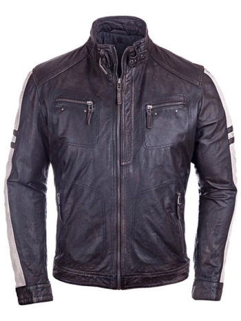 Cafe Racer Vintage Black Leather Biker Jacket for Men