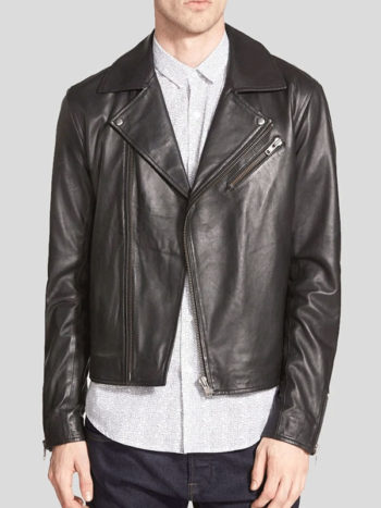 Black Leather Moto Jacket For Men