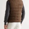 Brown Leather Puffer Vest For Men