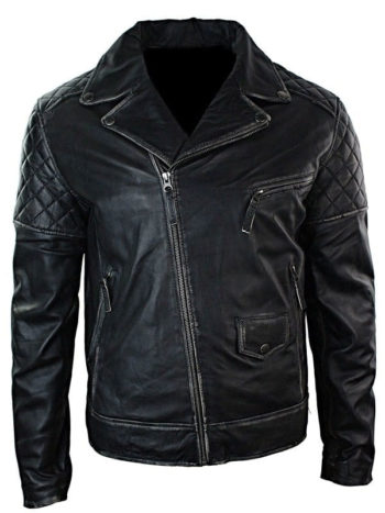 Distressed Motorcycle Leather Jacket For men