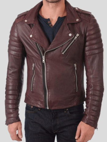 Brown Quilted Biker Leather Jacket For Men