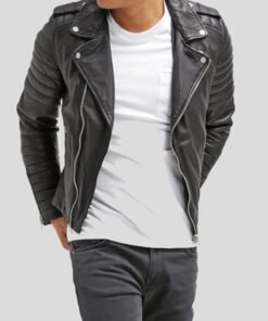 Men's Quilted Black Leather Biker Jacket