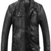Standing Collar Vintage Black Leather Jacket for Men