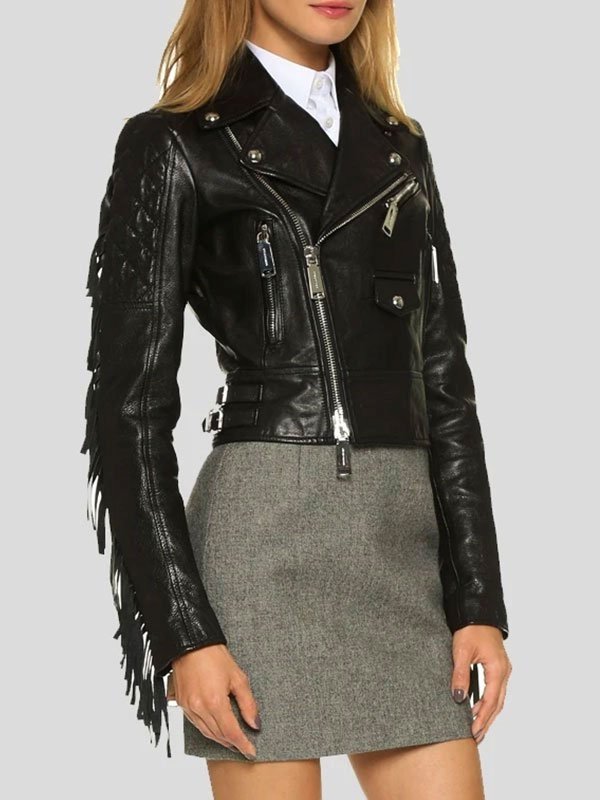 Black Leather Biker Jacket For Women