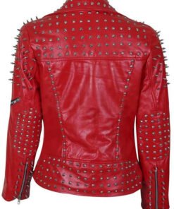 Women's Red Leather Biker Jacket