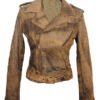 Distressed Biker Leather Jacket For Women