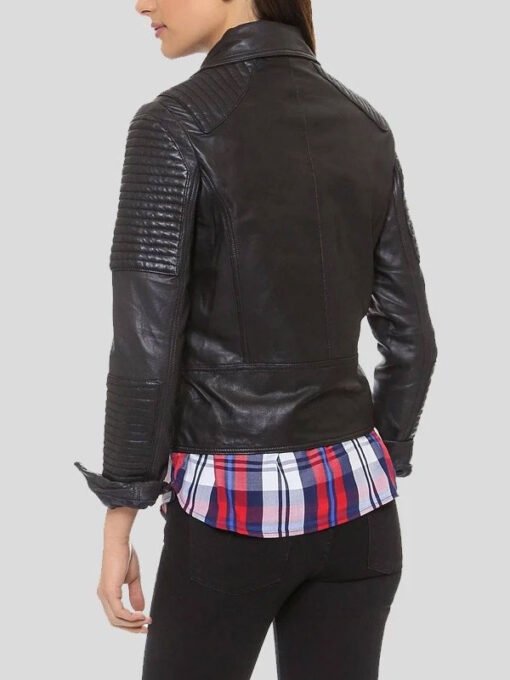 Black Leather Biker Jacket For Women
