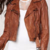Brown Leather Cropped Jacket For Women