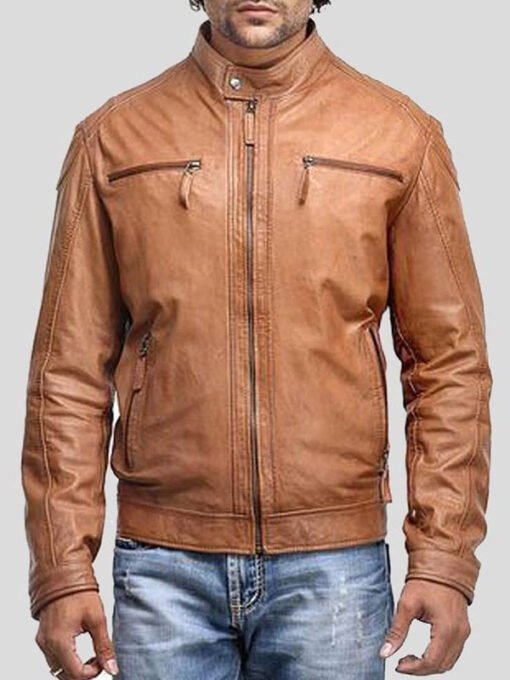 Men's Brown Leather Biker Jacket