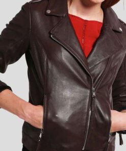 Slim-Fit Brown Leather Jacket For Women