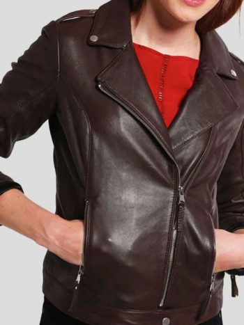 Slim-Fit Brown Leather Jacket For Women