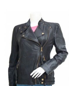 Women's Black Leather Biker Jacket