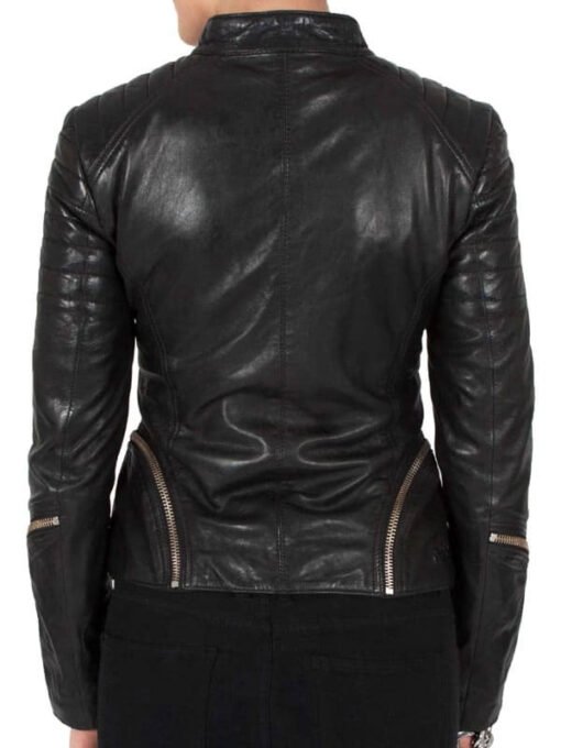 Motorcyce Black Leather Jacket For Women