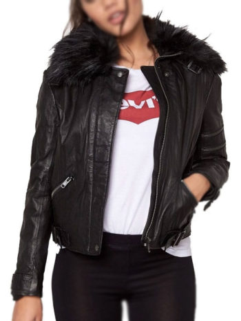 Women's Black Leather Moto Jacket
