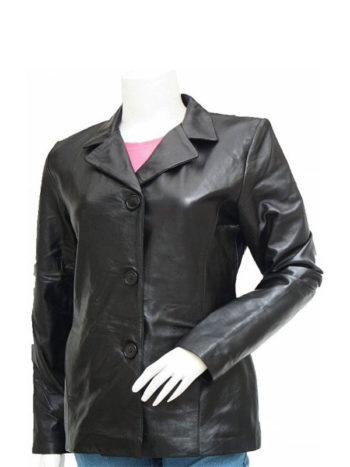 Black Leather Blazer For Women