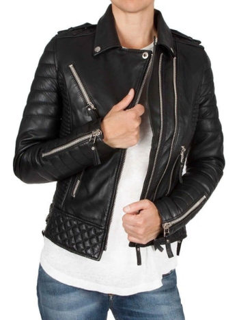 Women's Quilted Leather Biker Jacket