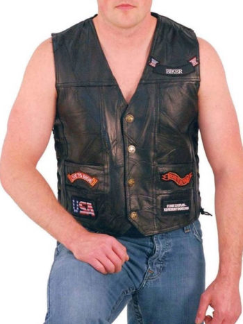 Men's Black Leather Biker Vest