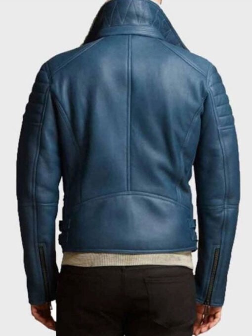 Blue Leather Quilted Style Jacket