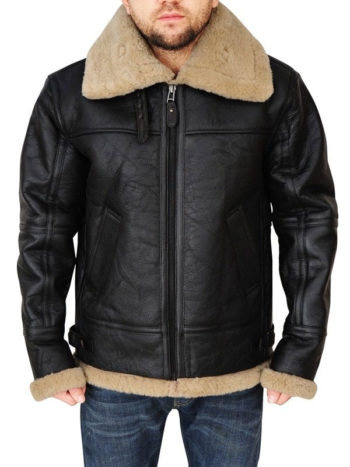 Men's Black Leather Aviator Jacket