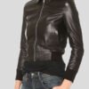 Women's Black Leather Bomber Jacket