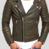 Quilted Brown Leather Biker Jacket For Men
