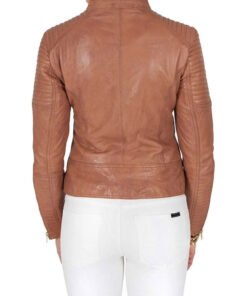 Brown Leather Biker Jacket For Women